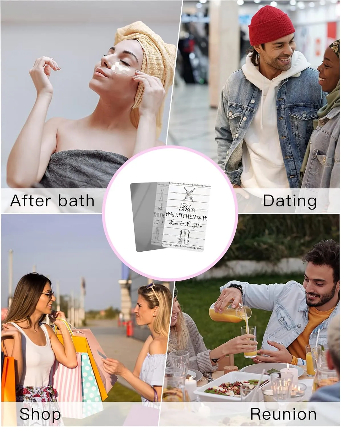Black and White Bless This Kitchen Small Compact Mirror for Purse, Black and White Bless This Kitchen Travel Makeup Mirror for Women Men, Rectangular Handheld Compact Pocket Mirror 2 PCS