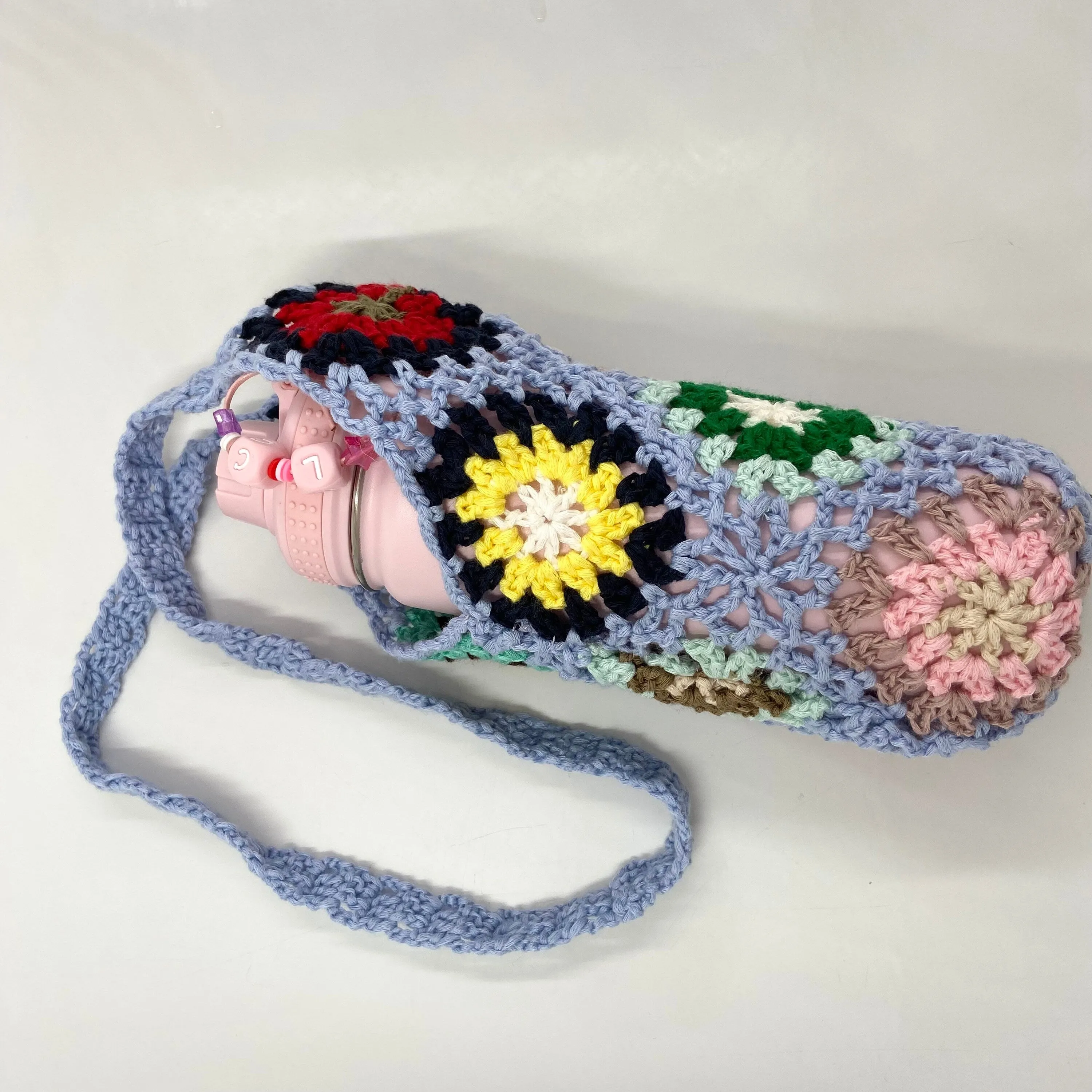 BLUE CROCHET WATER BOTTLE HOLDER