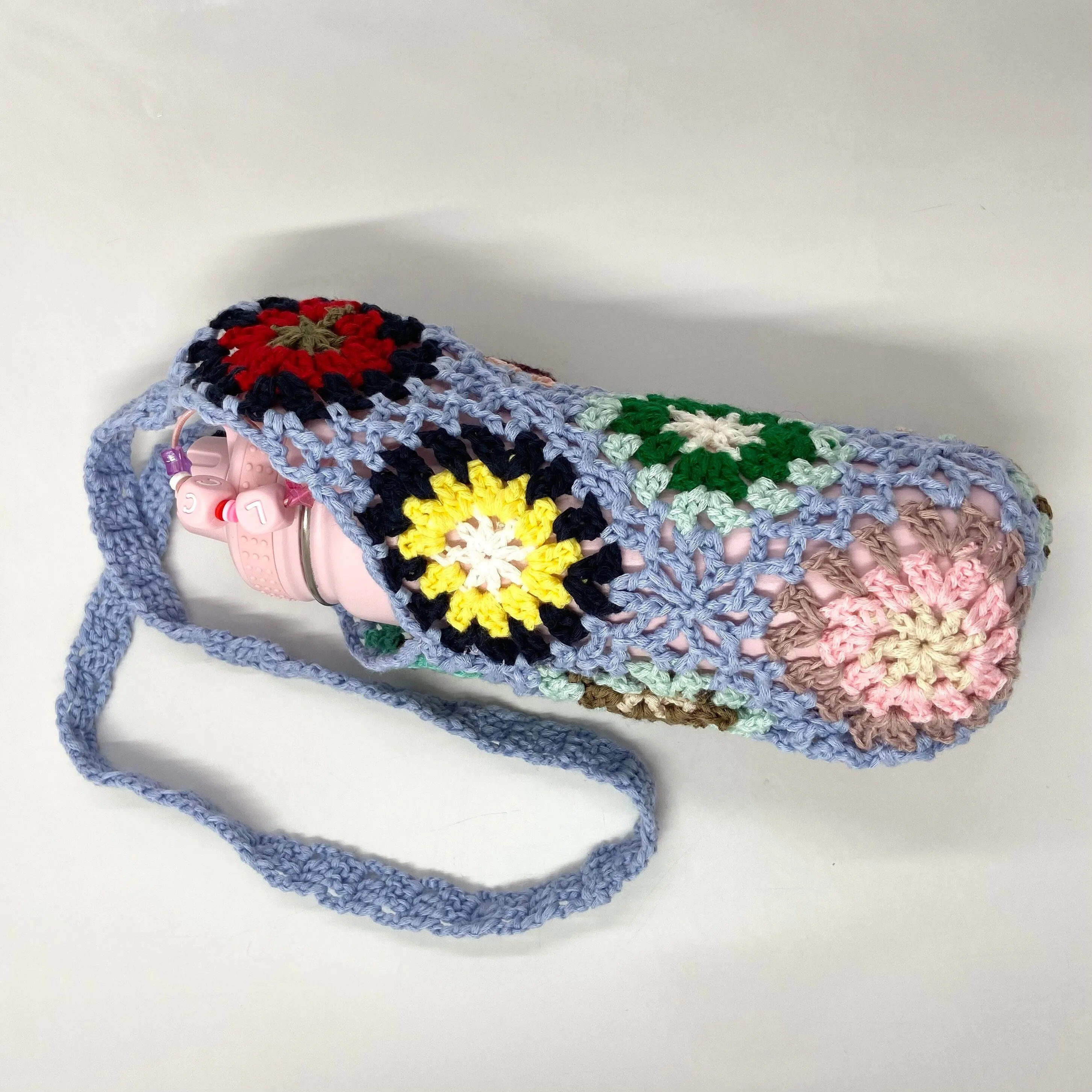 BLUE CROCHET WATER BOTTLE HOLDER