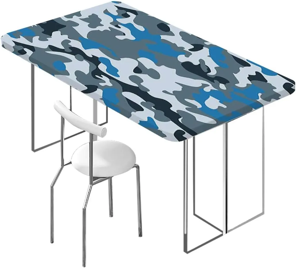 Blue Indigo Grey Rectangle Tablecloth, Abstract Soft Colors Pattern Rectangular Fitted Picnic Folding Table Cover Outdoor tablecloths Camouflage Fits up 5 Foot Tables