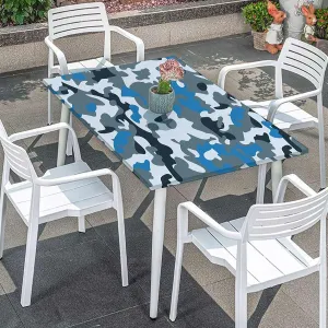 Blue Indigo Grey Rectangle Tablecloth, Abstract Soft Colors Pattern Rectangular Fitted Picnic Folding Table Cover Outdoor tablecloths Camouflage Fits up 5 Foot Tables