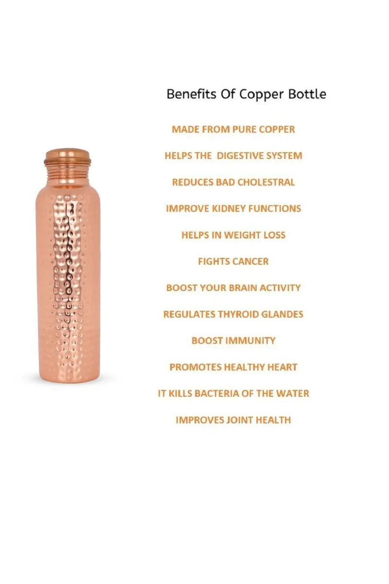 Bluevel - Pure Copper Water Bottle - 1000ml, Hammered Design