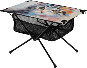 Bolaz Outdoor Folding Portable Picnic Camping Table-Art Colorful Cat Pattern,Storage Mesh for Camping Gear Accessories, Hiking, Mountaineering, Outdoor Travel