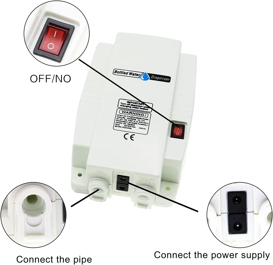 Bottled Drinking Water Pump System Double-Tube Power 25W, Bottled Water Dispensing 2.5L Flow Electric Water Pump for 5 Gallon Bottle Water for Coffee,Refrigerators,Ice Maker,Faucet