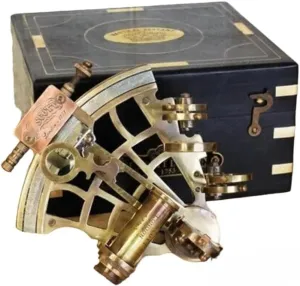 Brass Sextant Handheld Sextant with Wooden Box Christmas Day Gift Birthday Gift.