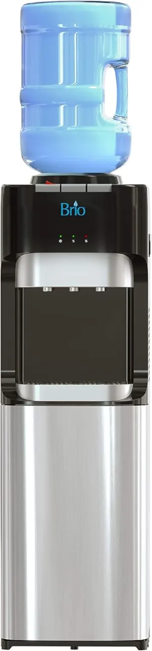 Brio Essential Series Top Loading Water Cooler Dispenser - Tri Temp Dispense, Child Safety Lock, Holds 3 or 5 Gallon Bottles - UL/Energy Star Approved