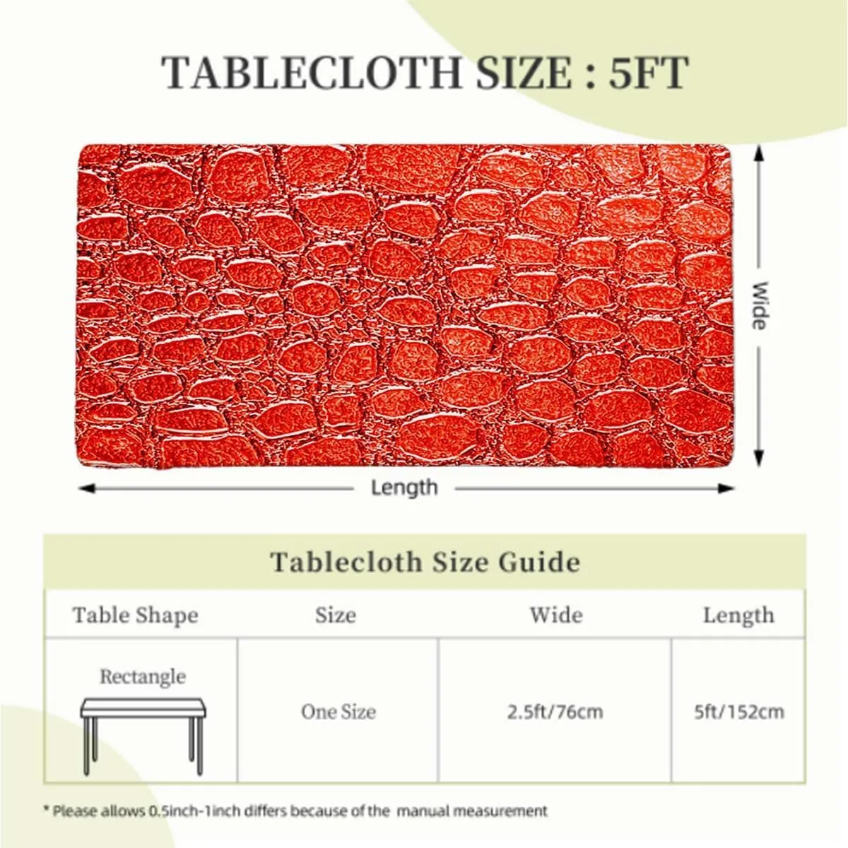 Brown Elastic Edge Fitted Tablecloth, Crocodile Skin Designer Themed Art Folding Table Cover Rectangle Polyester ?Tablecloth for Picnic Party Animal Print Fits up 5 Foot Tables