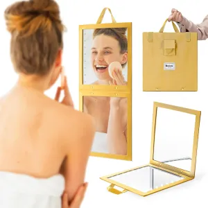 BRUN Adjustable Foldable Wall Mounted Rectangular Mirror, Touch Control, Dimmable, Crystal Clear Image, 15" x 15"