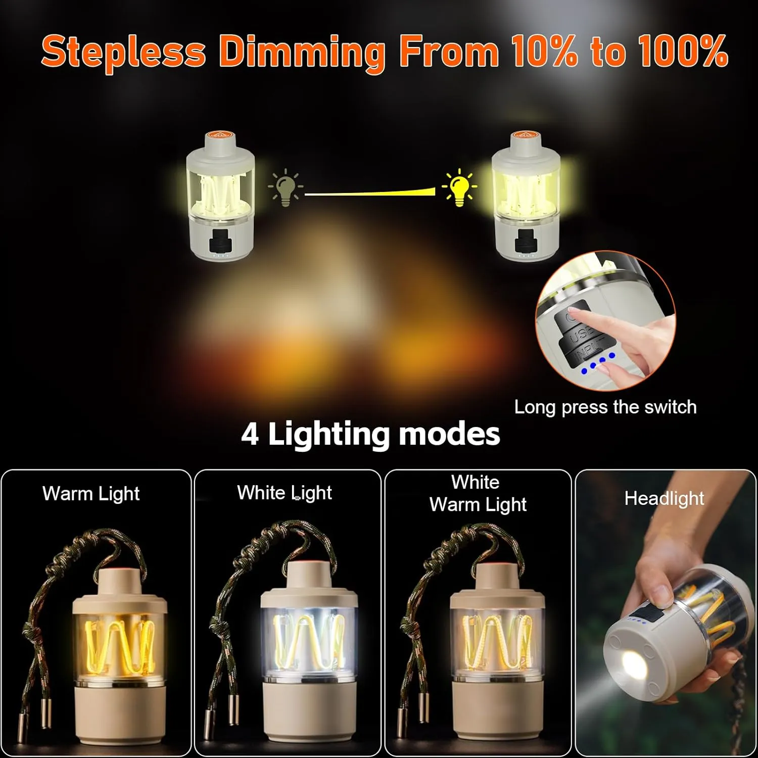 Camping Light Weight Lamp 48H Lasting Dimmable