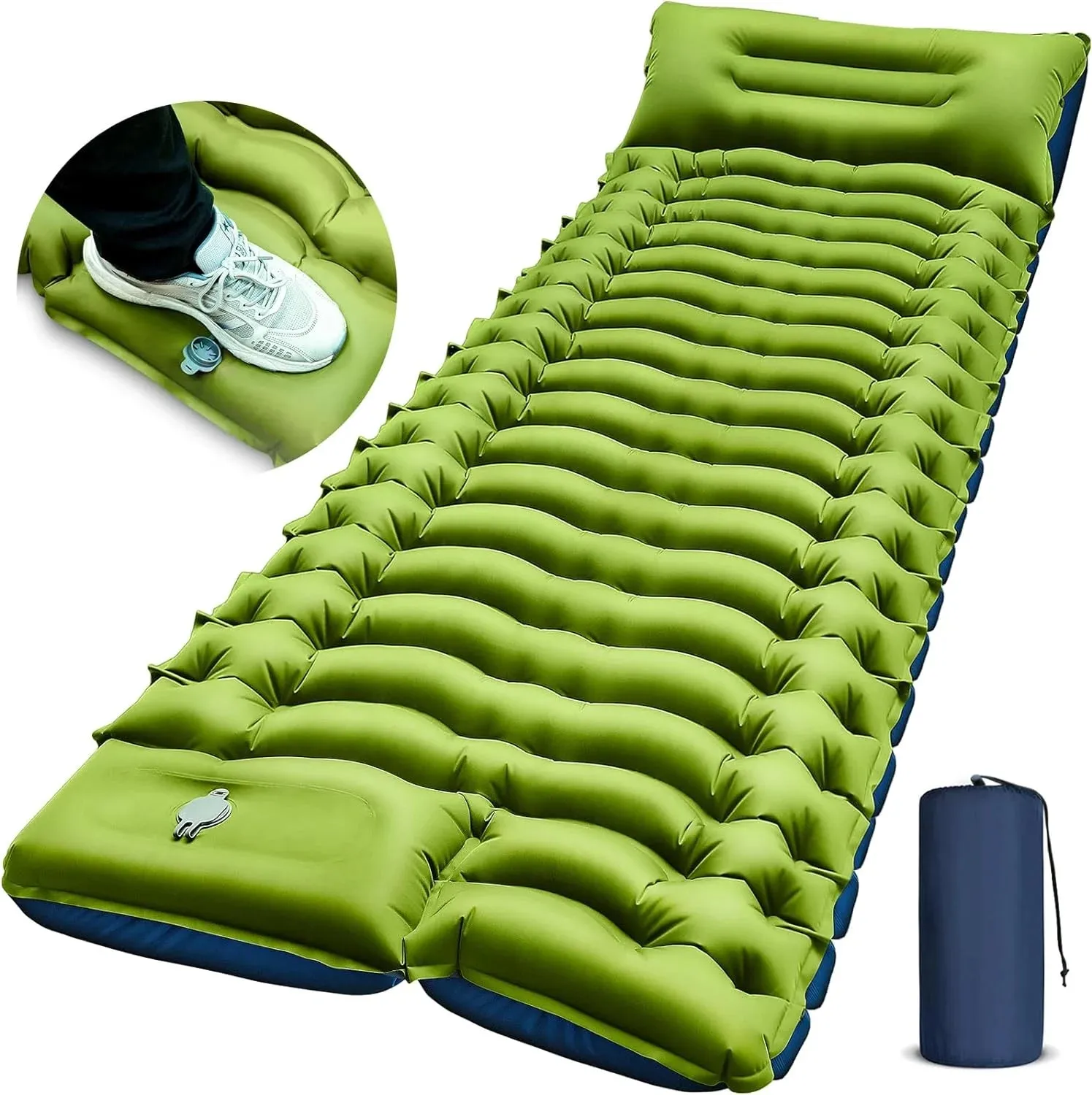 Camping Pad with Built-in Pillow | Extra-Wide Ripple Air Cell Design | Ultralight Backpacking Sleep System