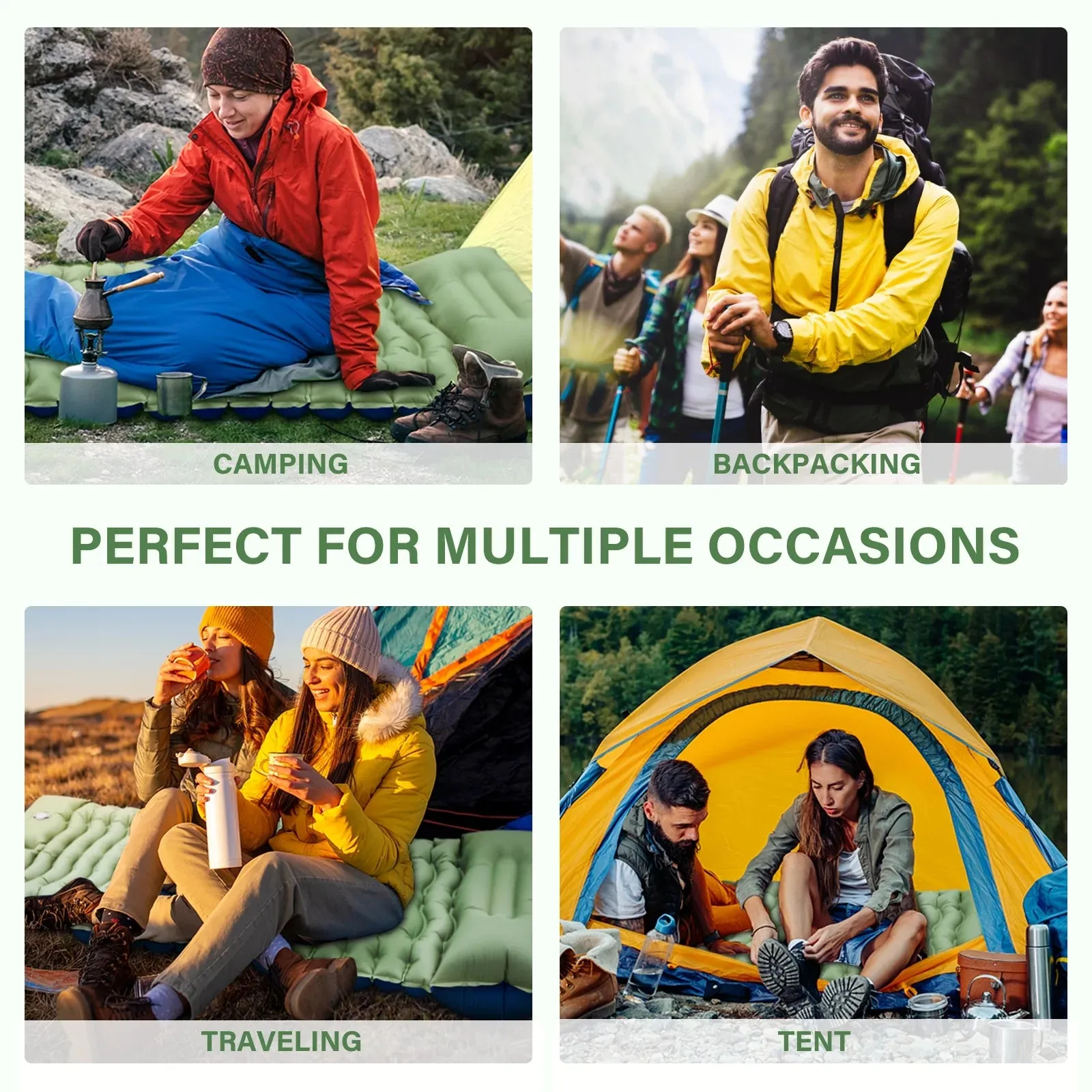Camping Pad with Built-in Pillow | Extra-Wide Ripple Air Cell Design | Ultralight Backpacking Sleep System