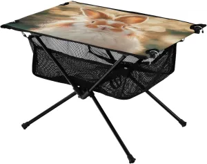 Camping Table Lightweight Portable Folding Table with Mesh Storage Net Caramel Toned Rabbit Ideal for Camping Hiking Beach Picnic Travel Backyard