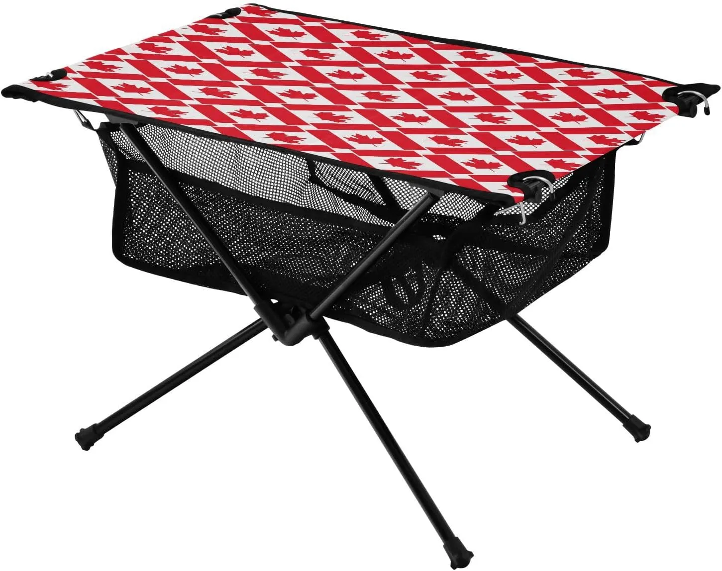 Camping Table Lightweight Portable Folding Table with Mesh Storage Net Seamless Stripes Canada Flag Red Ideal for Camping Hiking Beach Picnic Travel Backyard