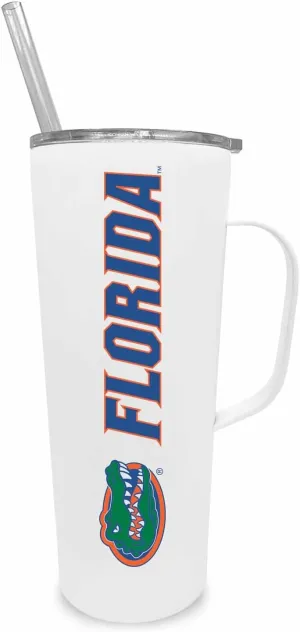 Campus Colors NCAA Stainless Steel 20oz Roadie With Handle & Dual Option Lid With Straw - Officially Licensed Tumbler (Florida Gators - White)