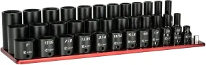 Capri Tools 3/8 in. Drive Master Shallow, Semi-Deep and Deep Impact Socket Set, SAE, 5/16 to 1 in. with Billet Aluminum Socket Rail