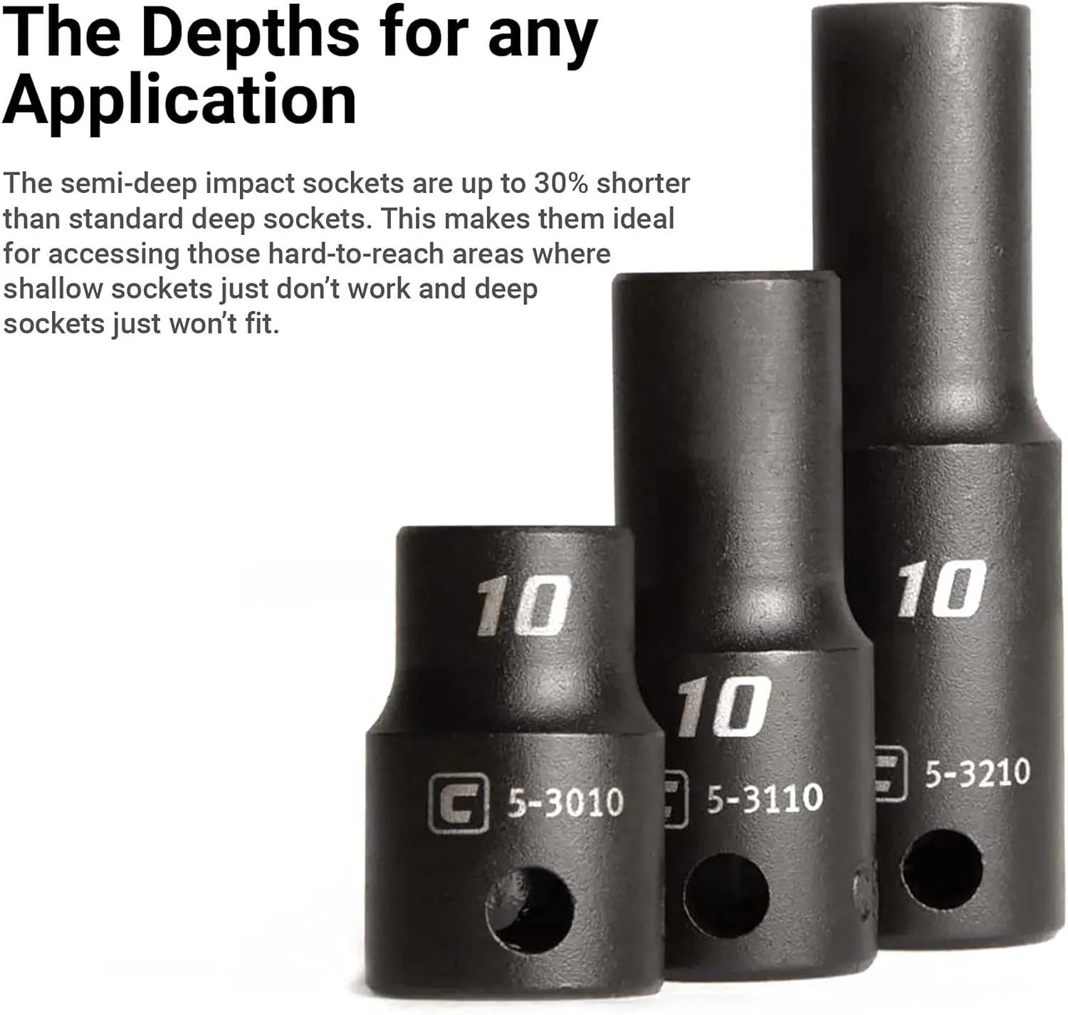Capri Tools 3/8 in. Drive Master Shallow, Semi-Deep and Deep Impact Socket Set, SAE, 5/16 to 1 in. with Billet Aluminum Socket Rail