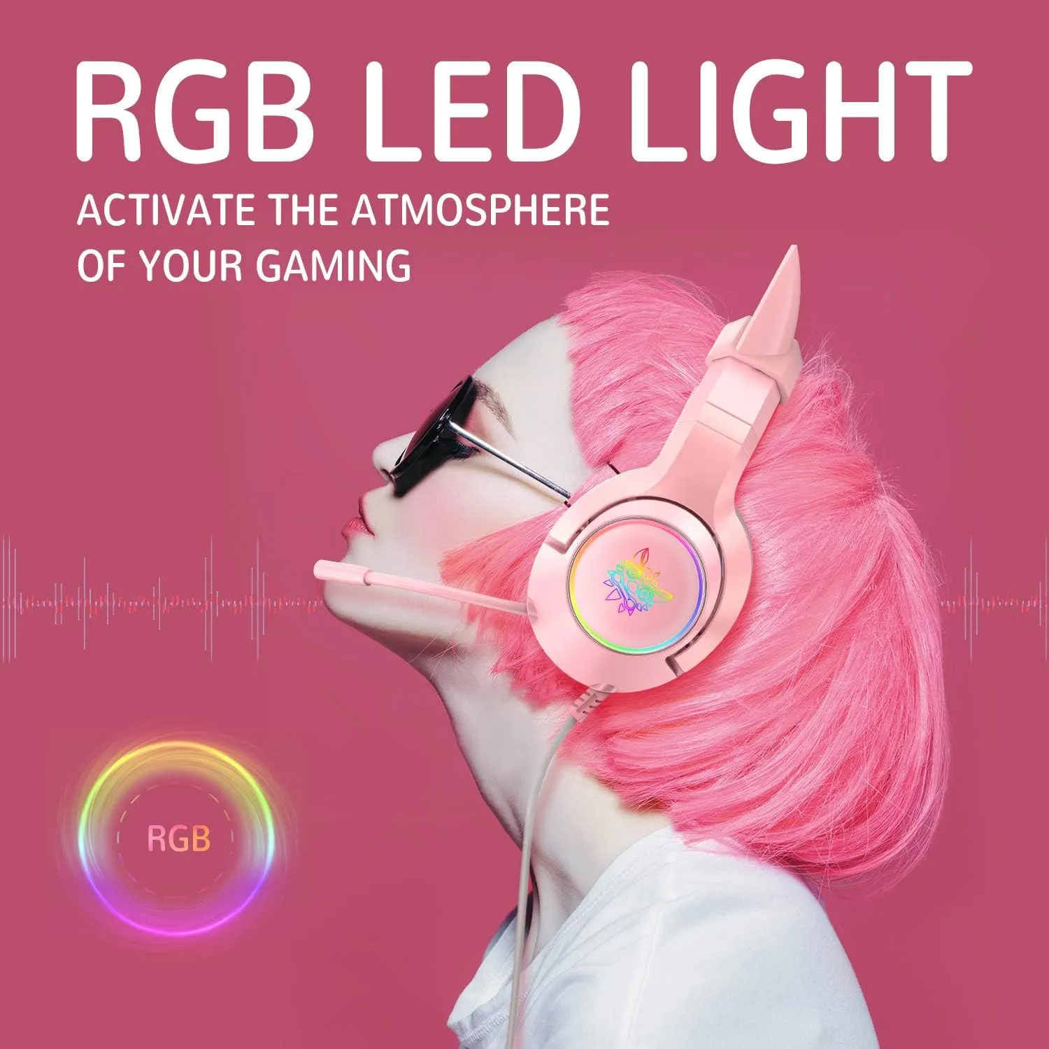 Cat Ear Gaming Cute Headset, Wired Headphones with Noise Cancelling Microphone, Surround Sound, LED Backlight for PS4, PS5, Xbox One(No Adapter), PC, Mobile Phone (pink71.1 USBplug)