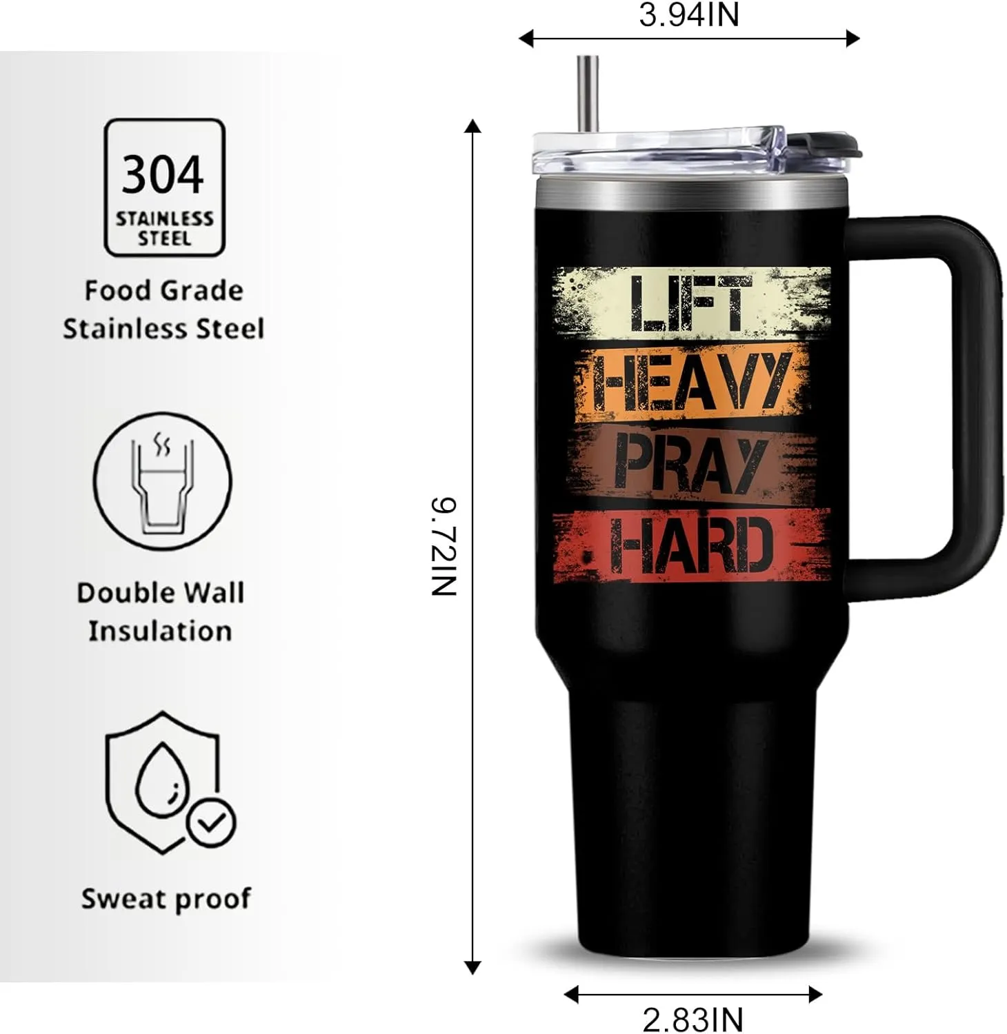 Christian Gifts for Men Women - Christian Lift Heavy Pray Hard Tumbler 40oz - Inspirational Religious Baptism Gifts for Men - Catholic Spiritual Faith Bible Presents for Boy