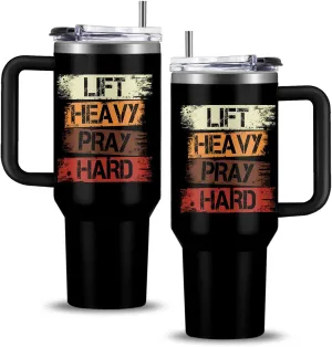 Christian Gifts for Men Women - Christian Lift Heavy Pray Hard Tumbler 40oz - Inspirational Religious Baptism Gifts for Men - Catholic Spiritual Faith Bible Presents for Boy