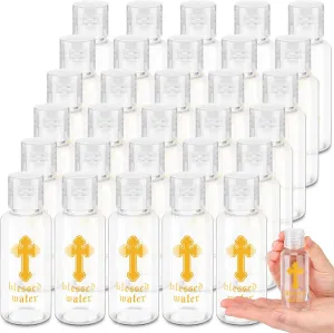 Chuangdi 100 Pcs Holy Water Bottles Baptism Party Favor Transparent Holy Water Empty Containers with Golden Catholic Cross First Communion Gift for Guests Christian Thanksgiving Church (30 ml)