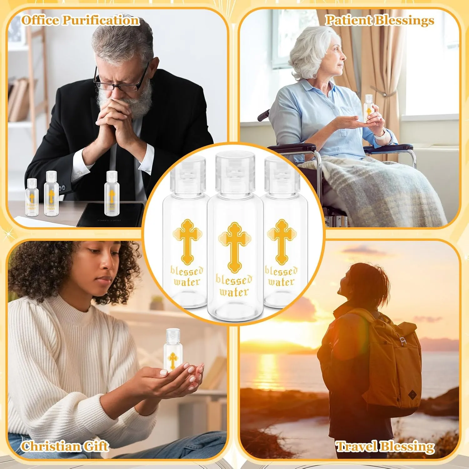 Chuangdi 100 Pcs Holy Water Bottles Baptism Party Favor Transparent Holy Water Empty Containers with Golden Catholic Cross First Communion Gift for Guests Christian Thanksgiving Church (30 ml)