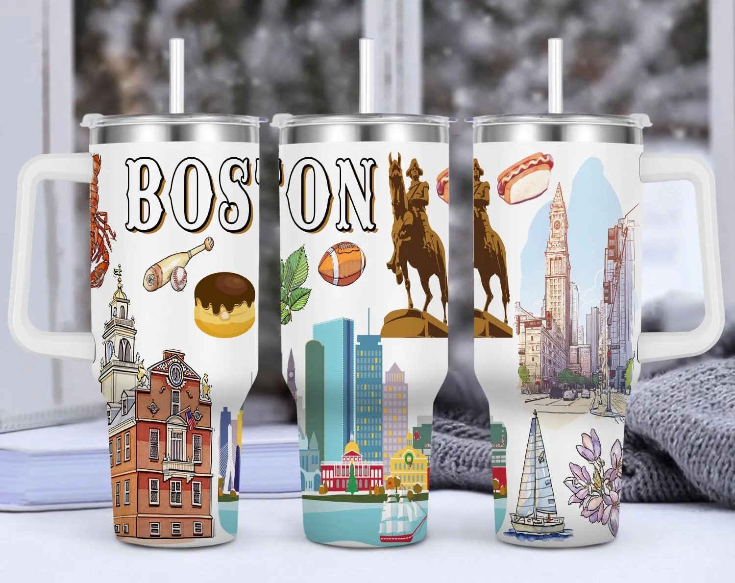 City Tumbler 40oz,Stainless Steel Water Bottle for Hot & Cold Beverages-City Gift Idea (Boston)