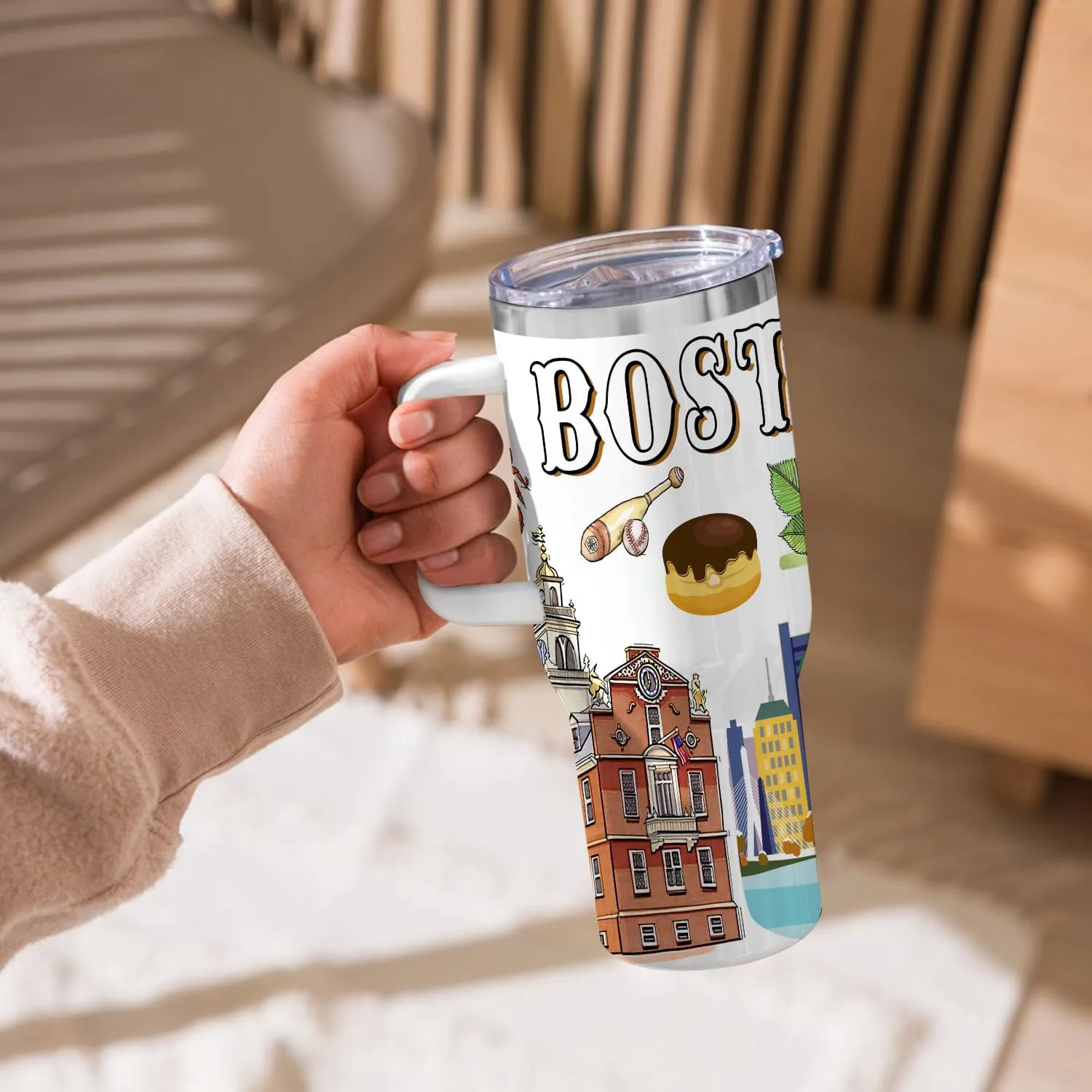 City Tumbler 40oz,Stainless Steel Water Bottle for Hot & Cold Beverages-City Gift Idea (Boston)