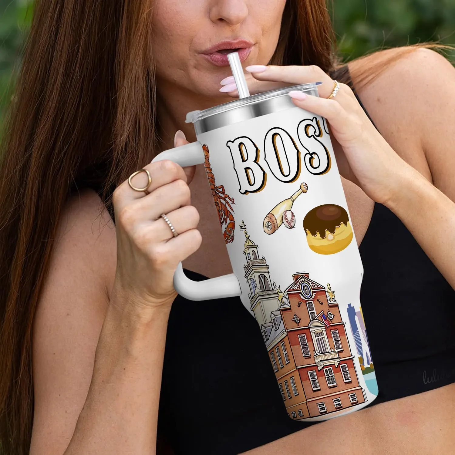 City Tumbler 40oz,Stainless Steel Water Bottle for Hot & Cold Beverages-City Gift Idea (Boston)