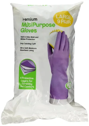 Clean Ones Premium Multi Purpose Rubber Gloves, Large (Pack of 9 Pairs)