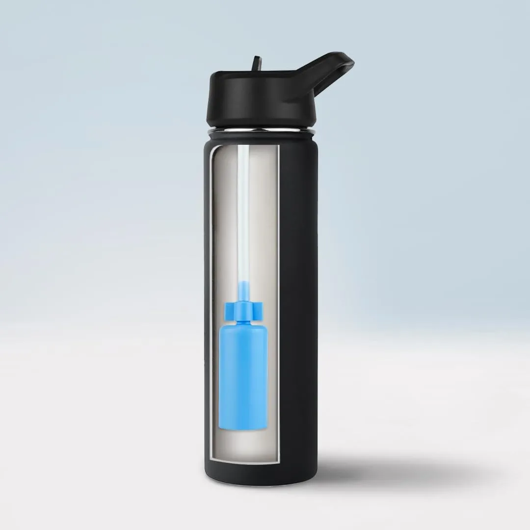 Clearly Filtered Water Bottle | Removes 220  Contaminants, Double-Wall Insulated Stainless Steel, BPA/BPS Free, Phthalate Free, Filters Flouride Lead Chlorine (20oz, Black)