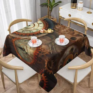 Clocks and Gears Print Square Tablecloth Washable Table Cove Polyester Fabric Table Cloth for Restaurant, Picnic, Indoor and Outdoor Dining 54"X54"