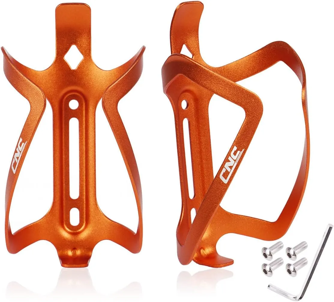 CNC Bike Water Bottle Holder, Aluminum Bike Water Bottle Cage for Road Bike/Mountain Bike 2-Pack，Orange