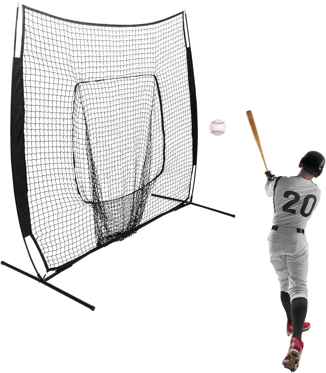 CNCEST 7x7ft Baseball Softball Hitting Pitching Net, Baseball Backstop Practice Net for Pitching Batting Catching, Indoor Outdoor Softball Pitching Net
