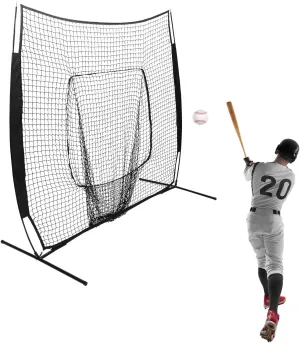 CNCEST 7x7ft Baseball Softball Hitting Pitching Net, Baseball Backstop Practice Net for Pitching Batting Catching, Indoor Outdoor Softball Pitching Net