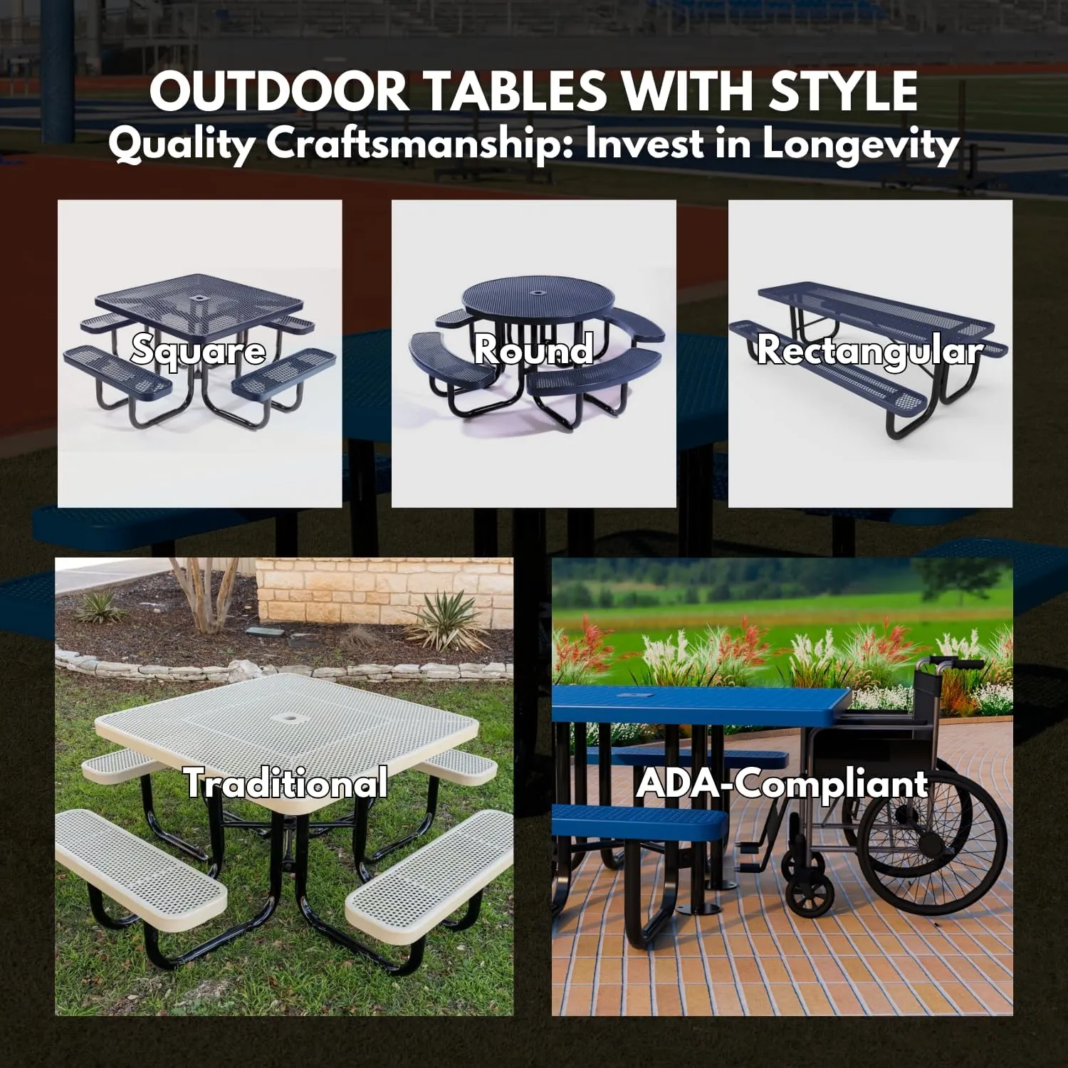 Coated Outdoor Furniture Heavy-Duty Portable Outdoor Picnic Table, Thermoplastic Coated Expanded Metal Commercial-Grade Patio Dining Furniture Made in America (6ft Rectangular, Textured Black)