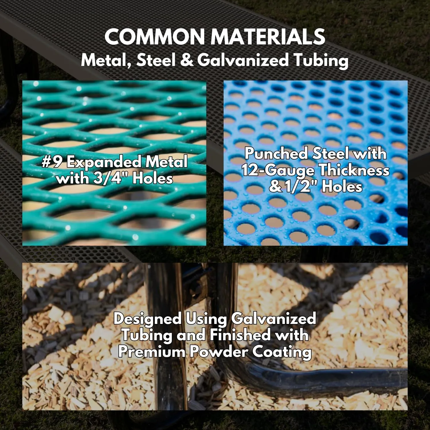 Coated Outdoor Furniture Heavy-Duty Portable Outdoor Picnic Table, Thermoplastic Coated Expanded Metal Commercial-Grade Patio Dining Furniture Made in America (6ft Rectangular, Textured Light Blue)