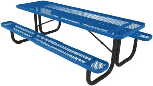 Coated Outdoor Furniture Heavy-Duty Portable Outdoor Picnic Table, Thermoplastic Coated Expanded Metal Commercial-Grade Patio Dining Furniture Made in America (8ft Rectangular, Textured Light Blue)