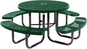 Coated Outdoor Furniture Heavy-Duty Portable Outdoor Picnic Table with Umbrella Hole, Expanded Metal Commercial-Grade Patio Dining Furniture Made in America (46" Round Top, Green)