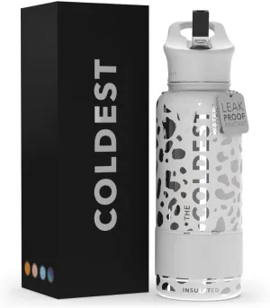 Coldest Insulated Water Bottle with Straw Lid - Stainless Steel Metal Thermos for Men & Women (Silver Leopard, 32 oz)