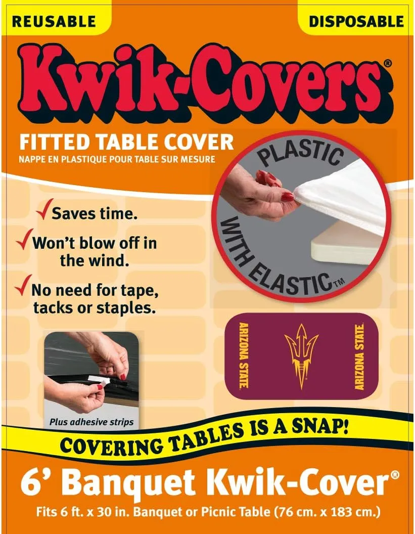 Collegiate Kwik-Covers Rectangle Plastic Table Covers, Bundle of 2 (Arizona State University, 6')