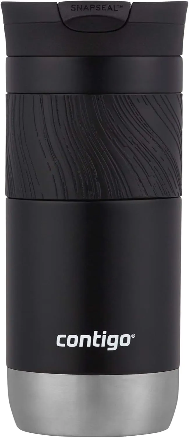 Contigo Byron Vacuum-Insulated Stainless Steel Travel Mug with Leak-Proof Lid Reusable Coffee Mug or Water Bottle BPA-Free 16oz Licorice Keeps Beverages Hot for 6 Hours or Cold for 12 Hours