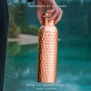 Copper Hammered Water Bottle, 34 Oz large | Ayurvedic copper vessel for Water | Promote health benefits like better Digestion and Clear Skin