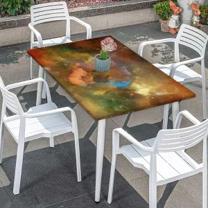 Coral Multicolor Rectangle Tablecloth, Galaxy Design Fitted Tablecloth Elastic Edge Table Cloth for Party Dining Home Picnic Fantasy Art Fits up 5 Foot Tables