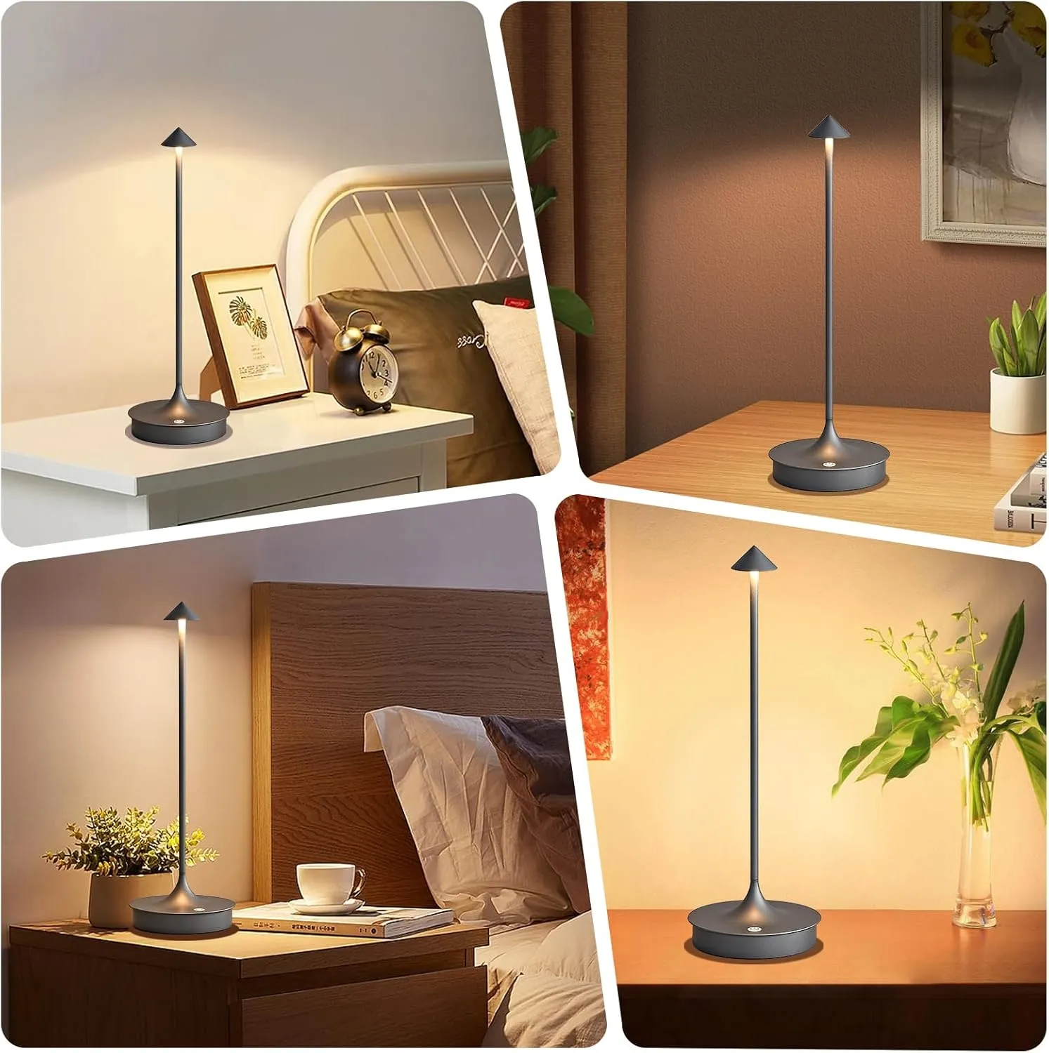 Cordless Table Lamp Rechargeable Led Desk Lamp Battery Operated Table Lamps Touch Dimmable Lamp Portable Outdoor Table Light for Restaurants and Bars Indoor/Outdoor Use (Grey - 2PC)