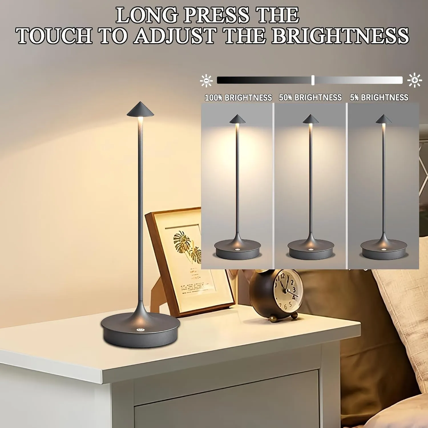 Cordless Table Lamp Rechargeable Led Desk Lamp Battery Operated Table Lamps Touch Dimmable Lamp Portable Outdoor Table Light for Restaurants and Bars Indoor/Outdoor Use (Grey - 2PC)