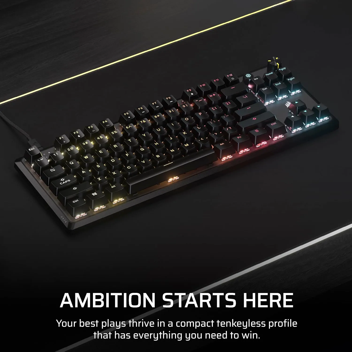 Corsair K70 CORE TKL RGB Tenkeyless Mechanical Wired Gaming Keyboard – Pre-Lubed MLX Red v2 Linear Switches, SOCD, ABS Double-Shot Keycaps, Sound Dampening, 1000Hz Polling, QWERTY NA – Black