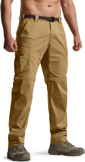 CQR Men's Convertible Cargo Tactical Pants, Water Resistant Outdoor Hiking Pants, Zip Off Lightweight Stretch Work Pants