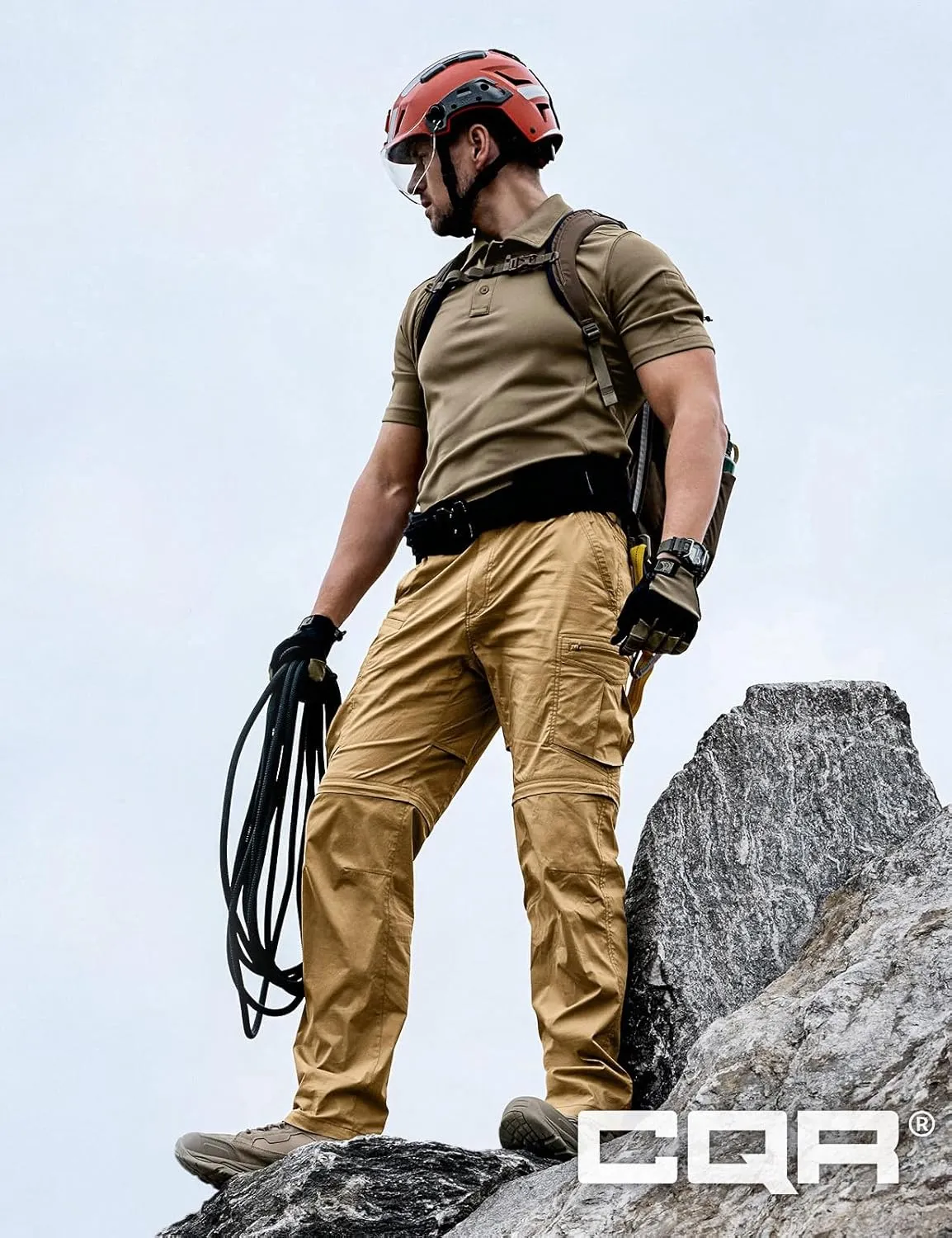 CQR Men's Convertible Cargo Tactical Pants, Water Resistant Outdoor Hiking Pants, Zip Off Lightweight Stretch Work Pants