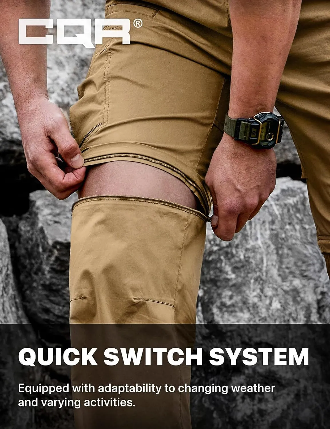 CQR Men's Convertible Cargo Tactical Pants, Water Resistant Outdoor Hiking Pants, Zip Off Lightweight Stretch Work Pants
