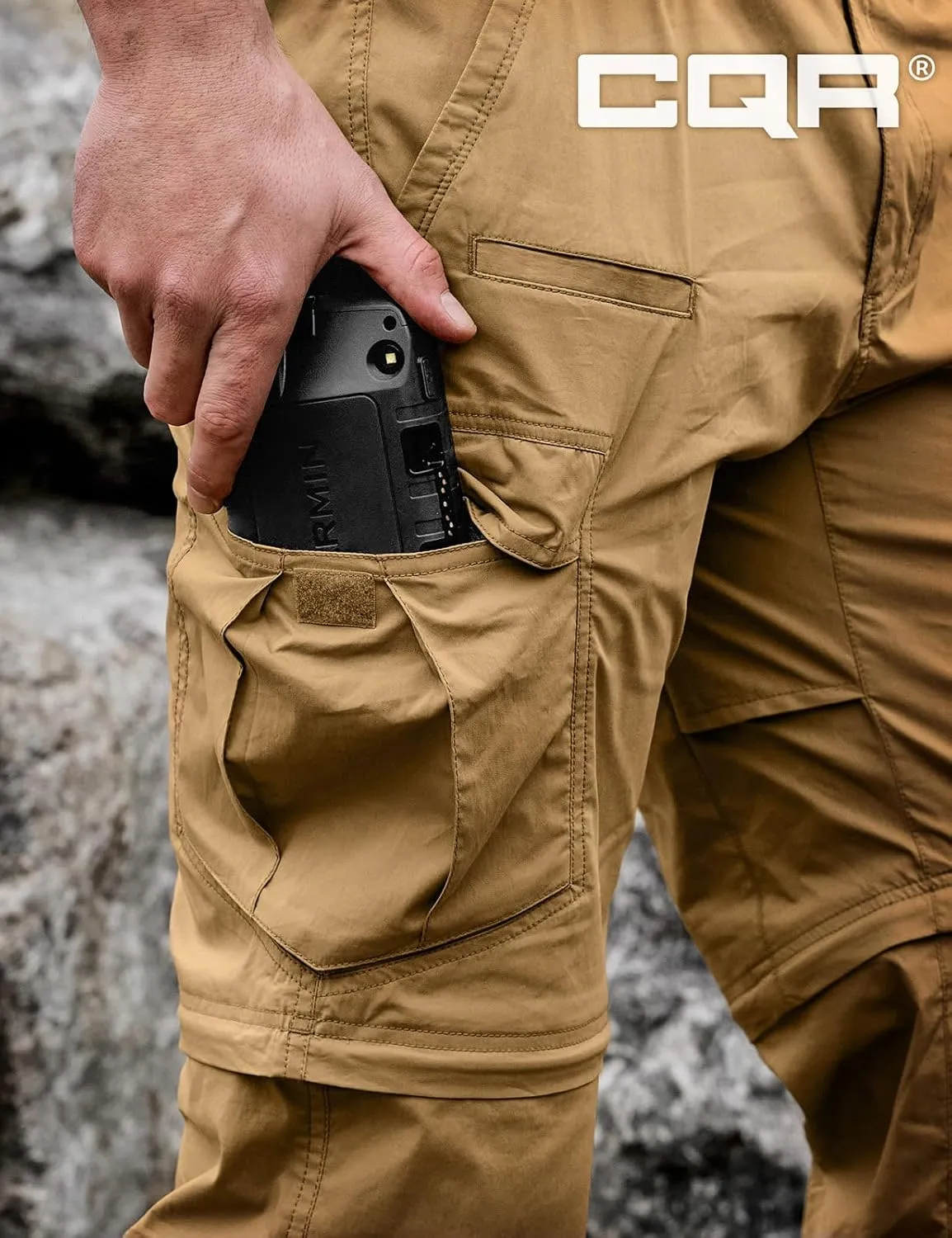 CQR Men's Convertible Cargo Tactical Pants, Water Resistant Outdoor Hiking Pants, Zip Off Lightweight Stretch Work Pants